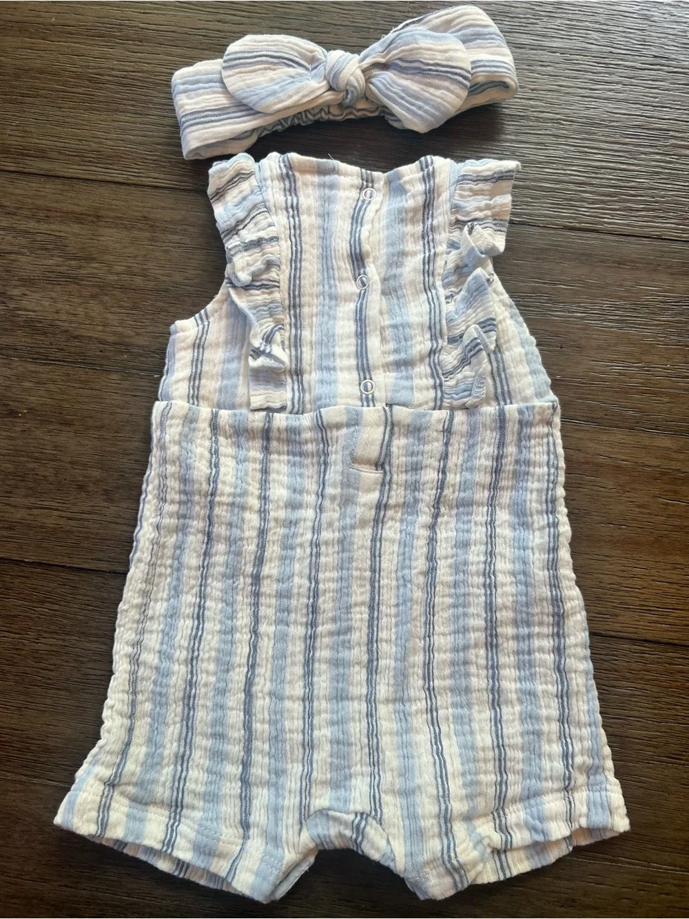 Little Me Striped Flutter Sleeve Romper & Headband Set 6M